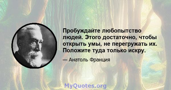 Пробуждайте любопытство людей. Этого достаточно, чтобы открыть умы, не перегружать их. Положите туда только искру.