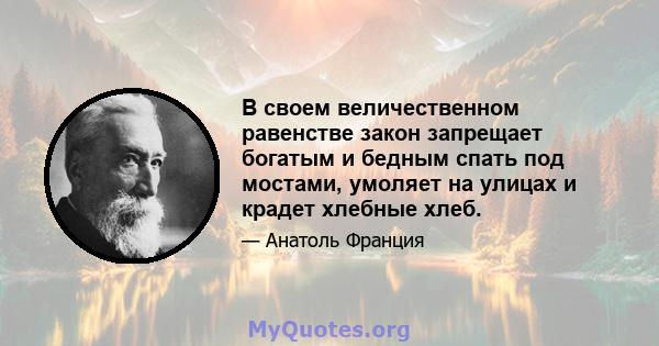 В своем величественном равенстве закон запрещает богатым и бедным спать под мостами, умоляет на улицах и крадет хлебные хлеб.