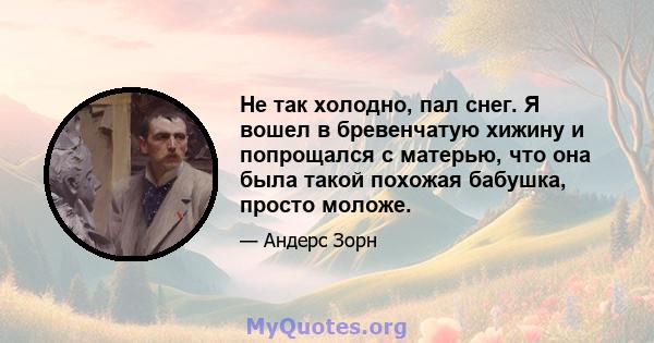 Не так холодно, пал снег. Я вошел в бревенчатую хижину и попрощался с матерью, что она была такой похожая бабушка, просто моложе.