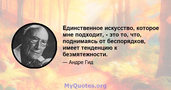 Единственное искусство, которое мне подходит, - это то, что, поднимаясь от беспорядков, имеет тенденцию к безмятежности.