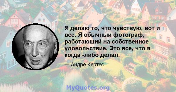 Я делаю то, что чувствую, вот и все. Я обычный фотограф, работающий на собственное удовольствие. Это все, что я когда -либо делал.