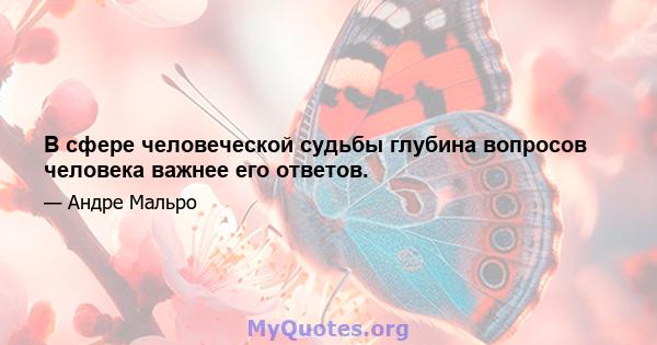 В сфере человеческой судьбы глубина вопросов человека важнее его ответов.