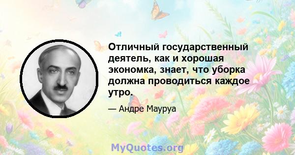 Отличный государственный деятель, как и хорошая экономка, знает, что уборка должна проводиться каждое утро.