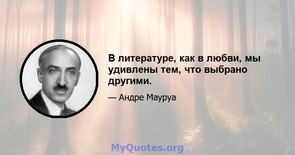 В литературе, как в любви, мы удивлены тем, что выбрано другими.