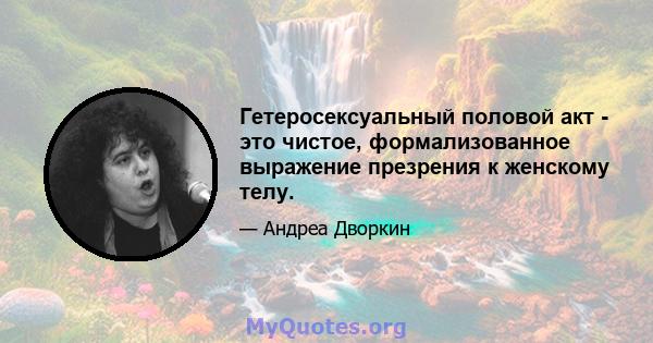 Гетеросексуальный половой акт - это чистое, формализованное выражение презрения к женскому телу.