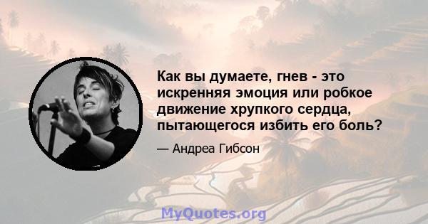 Как вы думаете, гнев - это искренняя эмоция или робкое движение хрупкого сердца, пытающегося избить его боль?