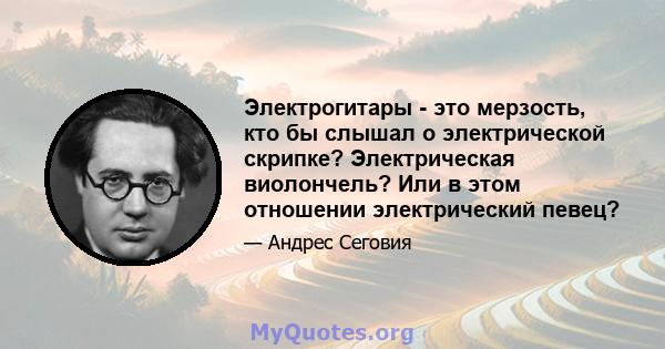 Электрогитары - это мерзость, кто бы слышал о электрической скрипке? Электрическая виолончель? Или в этом отношении электрический певец?