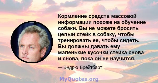 Кормление средств массовой информации похоже на обучение собаки. Вы не можете бросить целый стейк в собаку, чтобы тренировать ее, чтобы сидеть. Вы должны давать ему маленькие кусочки стейка снова и снова, пока он не