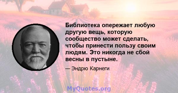 Библиотека опережает любую другую вещь, которую сообщество может сделать, чтобы принести пользу своим людям. Это никогда не сбой весны в пустыне.