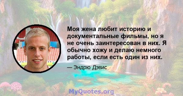 Моя жена любит историю и документальные фильмы, но я не очень заинтересован в них. Я обычно хожу и делаю немного работы, если есть один из них.