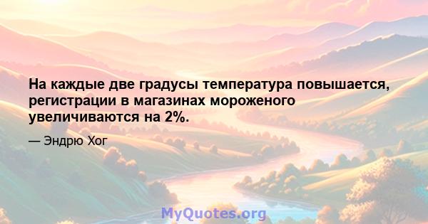 На каждые две градусы температура повышается, регистрации в магазинах мороженого увеличиваются на 2%.