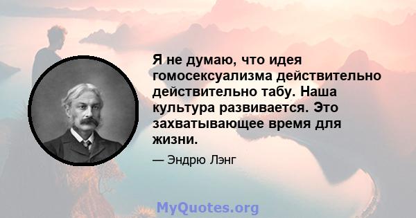 Я не думаю, что идея гомосексуализма действительно действительно табу. Наша культура развивается. Это захватывающее время для жизни.