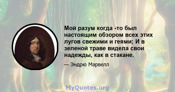 Мой разум когда -то был настоящим обзором всех этих лугов свежими и геями; И в зеленой траве видела свои надежды, как в стакане.