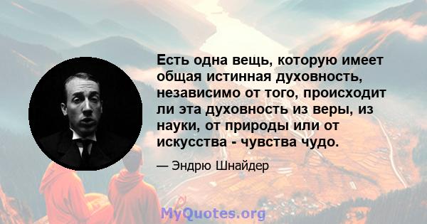 Есть одна вещь, которую имеет общая истинная духовность, независимо от того, происходит ли эта духовность из веры, из науки, от природы или от искусства - чувства чудо.