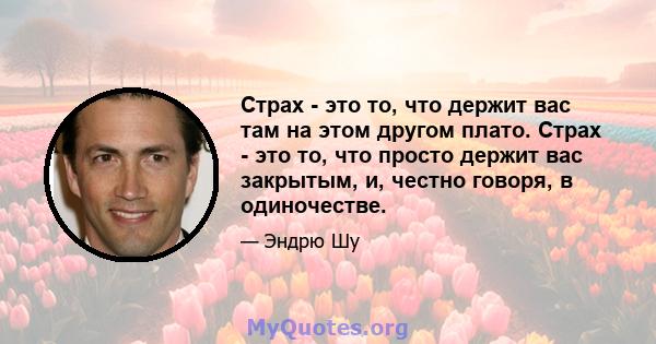 Страх - это то, что держит вас там на этом другом плато. Страх - это то, что просто держит вас закрытым, и, честно говоря, в одиночестве.