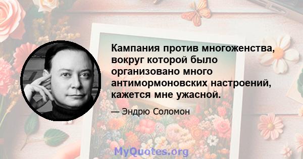 Кампания против многоженства, вокруг которой было организовано много антимормоновских настроений, кажется мне ужасной.