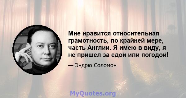 Мне нравится относительная грамотность, по крайней мере, часть Англии. Я имею в виду, я не пришел за едой или погодой!