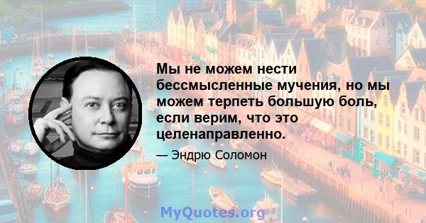 Мы не можем нести бессмысленные мучения, но мы можем терпеть большую боль, если верим, что это целенаправленно.