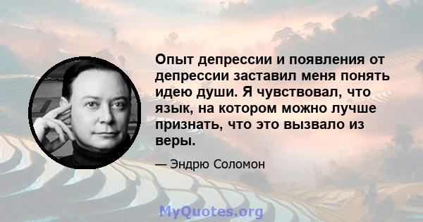 Опыт депрессии и появления от депрессии заставил меня понять идею души. Я чувствовал, что язык, на котором можно лучше признать, что это вызвало из веры.