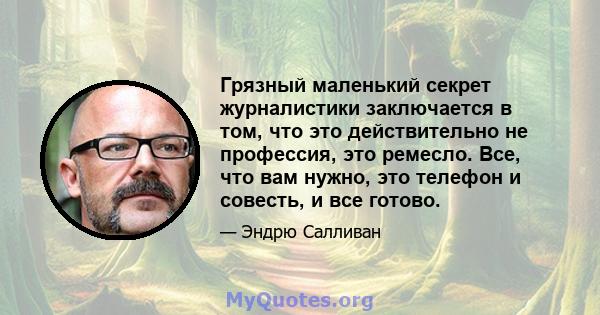 Грязный маленький секрет журналистики заключается в том, что это действительно не профессия, это ремесло. Все, что вам нужно, это телефон и совесть, и все готово.