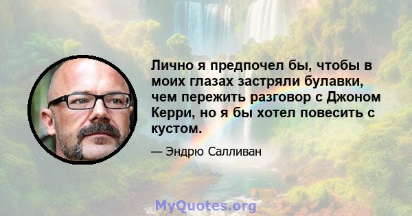 Лично я предпочел бы, чтобы в моих глазах застряли булавки, чем пережить разговор с Джоном Керри, но я бы хотел повесить с кустом.