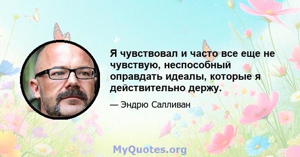 Я чувствовал и часто все еще не чувствую, неспособный оправдать идеалы, которые я действительно держу.