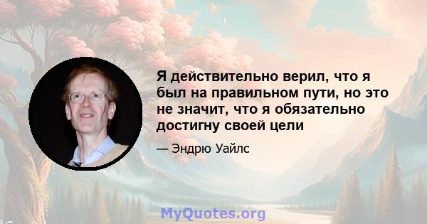 Я действительно верил, что я был на правильном пути, но это не значит, что я обязательно достигну своей цели