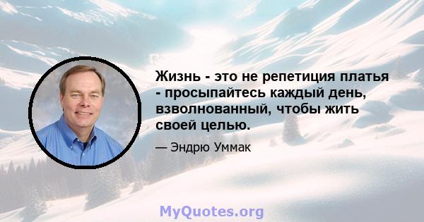 Жизнь - это не репетиция платья - просыпайтесь каждый день, взволнованный, чтобы жить своей целью.