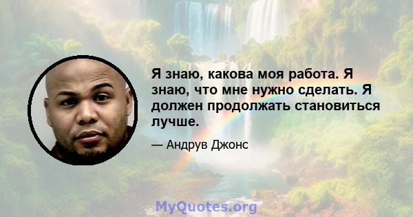 Я знаю, какова моя работа. Я знаю, что мне нужно сделать. Я должен продолжать становиться лучше.