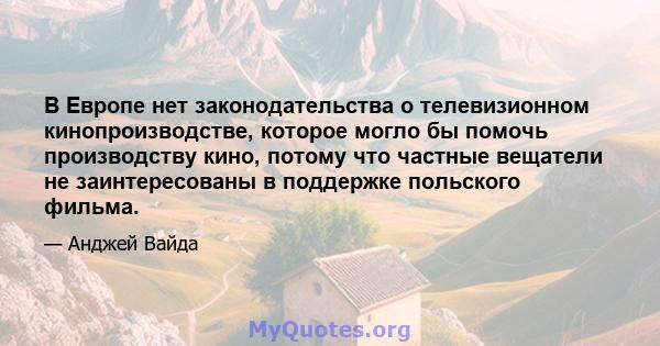 В Европе нет законодательства о телевизионном кинопроизводстве, которое могло бы помочь производству кино, потому что частные вещатели не заинтересованы в поддержке польского фильма.