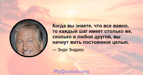 Когда вы знаете, что все важно, то каждый шаг имеет столько же, сколько и любой другой, вы начнут жить постоянной целью.