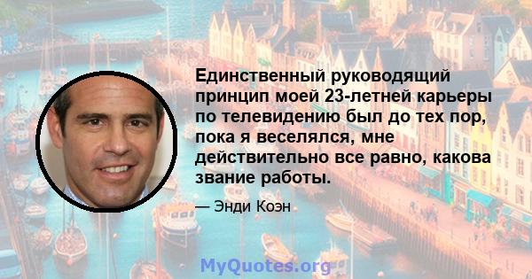 Единственный руководящий принцип моей 23-летней карьеры по телевидению был до тех пор, пока я веселялся, мне действительно все равно, какова звание работы.