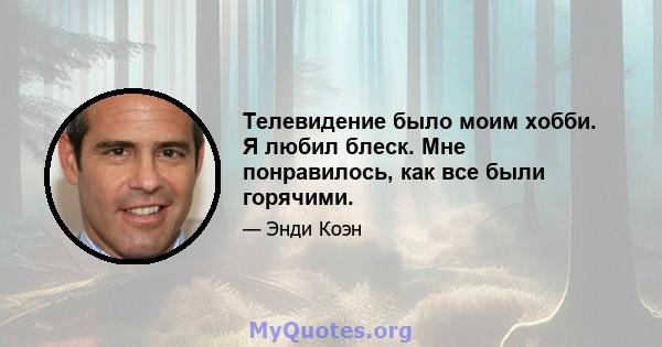 Телевидение было моим хобби. Я любил блеск. Мне понравилось, как все были горячими.