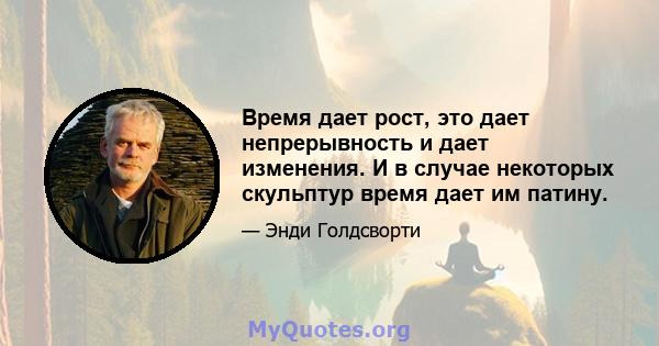 Время дает рост, это дает непрерывность и дает изменения. И в случае некоторых скульптур время дает им патину.