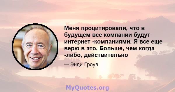 Меня процитировали, что в будущем все компании будут интернет -компаниями. Я все еще верю в это. Больше, чем когда -либо, действительно