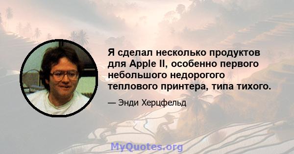 Я сделал несколько продуктов для Apple II, особенно первого небольшого недорогого теплового принтера, типа тихого.
