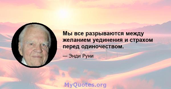 Мы все разрываются между желанием уединения и страхом перед одиночеством.