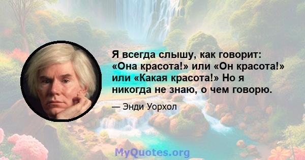 Я всегда слышу, как говорит: «Она красота!» или «Он красота!» или «Какая красота!» Но я никогда не знаю, о чем говорю.