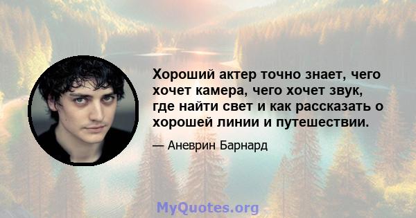 Хороший актер точно знает, чего хочет камера, чего хочет звук, где найти свет и как рассказать о хорошей линии и путешествии.