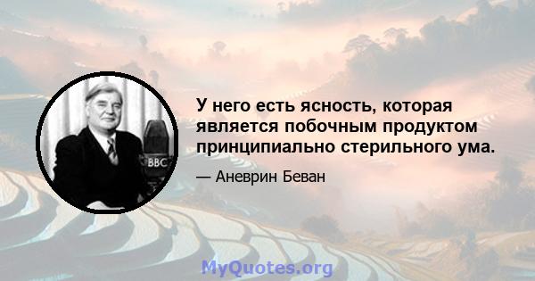 У него есть ясность, которая является побочным продуктом принципиально стерильного ума.