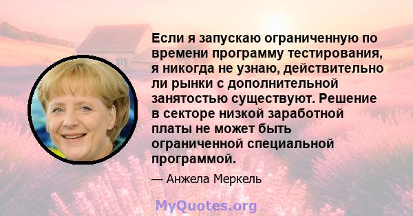 Если я запускаю ограниченную по времени программу тестирования, я никогда не узнаю, действительно ли рынки с дополнительной занятостью существуют. Решение в секторе низкой заработной платы не может быть ограниченной