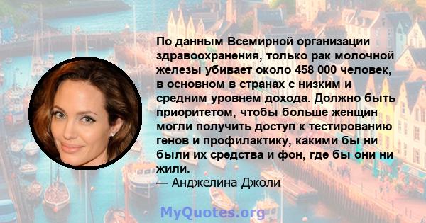 По данным Всемирной организации здравоохранения, только рак молочной железы убивает около 458 000 человек, в основном в странах с низким и средним уровнем дохода. Должно быть приоритетом, чтобы больше женщин могли