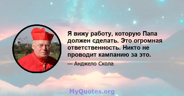 Я вижу работу, которую Папа должен сделать. Это огромная ответственность. Никто не проводит кампанию за это.