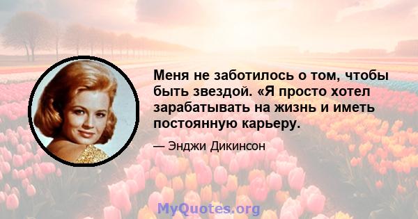 Меня не заботилось о том, чтобы быть звездой. «Я просто хотел зарабатывать на жизнь и иметь постоянную карьеру.