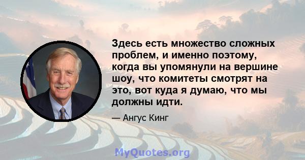 Здесь есть множество сложных проблем, и именно поэтому, когда вы упомянули на вершине шоу, что комитеты смотрят на это, вот куда я думаю, что мы должны идти.