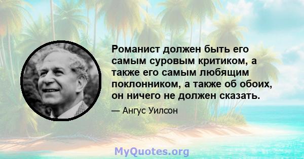 Романист должен быть его самым суровым критиком, а также его самым любящим поклонником, а также об обоих, он ничего не должен сказать.