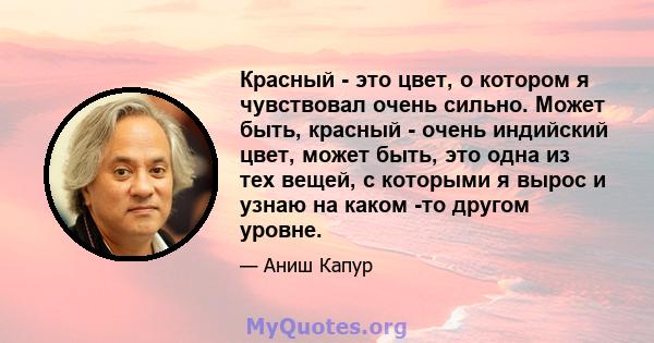 Красный - это цвет, о котором я чувствовал очень сильно. Может быть, красный - очень индийский цвет, может быть, это одна из тех вещей, с которыми я вырос и узнаю на каком -то другом уровне.