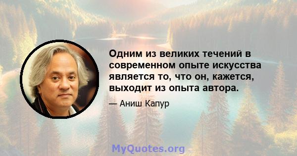 Одним из великих течений в современном опыте искусства является то, что он, кажется, выходит из опыта автора.