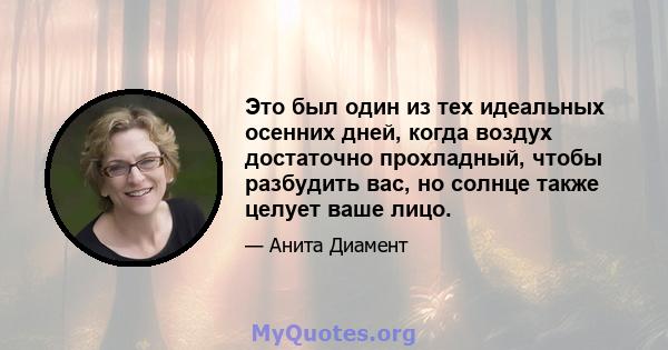 Это был один из тех идеальных осенних дней, когда воздух достаточно прохладный, чтобы разбудить вас, но солнце также целует ваше лицо.