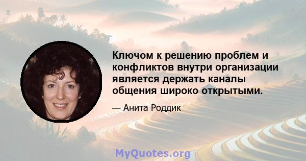 Ключом к решению проблем и конфликтов внутри организации является держать каналы общения широко открытыми.